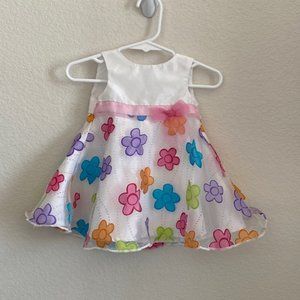 Baby Infant White Floral Dress, Size 0-3 months